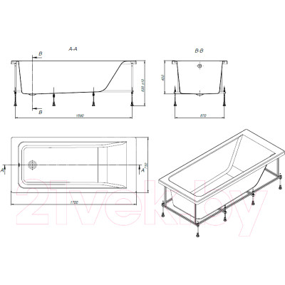 Ванна акриловая Roca Easy 170x75 / ZRU9302899 + ZRU9302900 + ZRU9302901