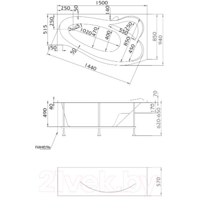 Ванна акриловая 1Марка Gracia 150x90 L