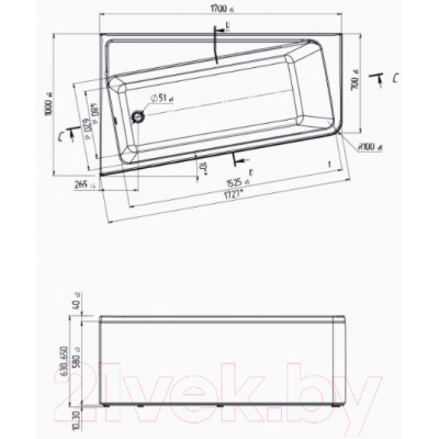 Ванна акриловая 1Марка Direct 170x100 R