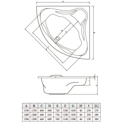 Ванна акриловая Bonito Home Andro 150x150