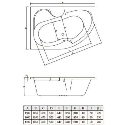 Ванна акриловая Bonito Home Arizona 150x105 L