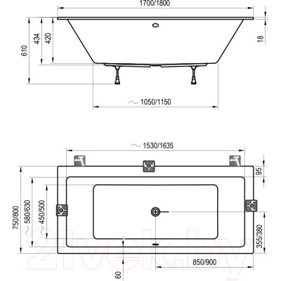 Ванна акриловая Ravak Formy 01 Slim 180x80