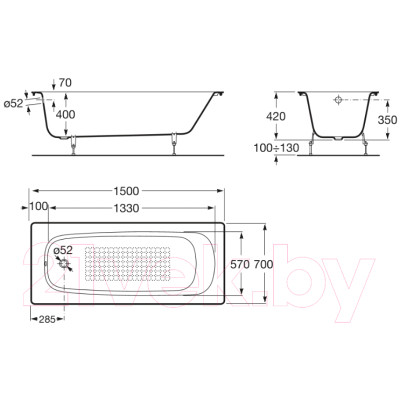 Ванна чугунная Roca Continental 150x70 / 721291300R