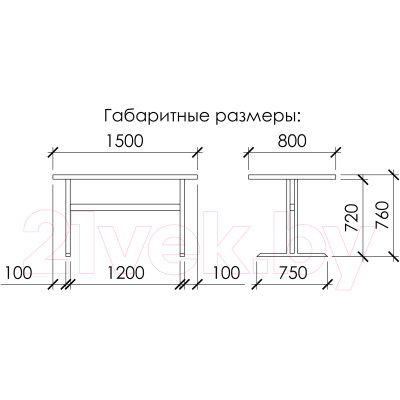 Обеденный стол Buro7 Двутавр с обзолом 150x80x76