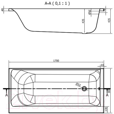 Ванна акриловая Cersanit Smart 170x80 L / 63350