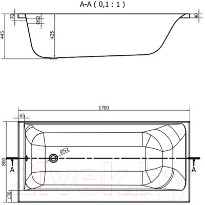 Ванна акриловая Cersanit Smart 170x80 R / 63351