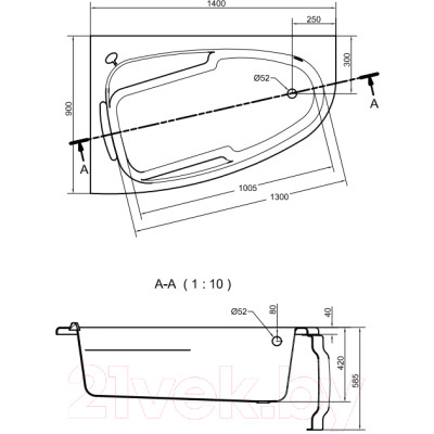 Ванна акриловая Cersanit Joanna 140x90 L / 63334