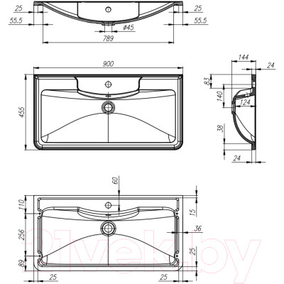 Умывальник BelBagno BB900/455-LV-MR-ALR