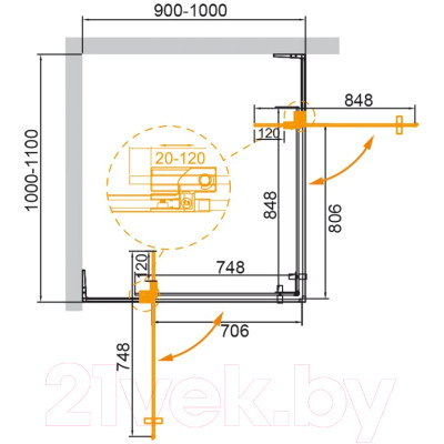 Душевой уголок Cezares SLIDER-AH-2-90/100-100/110-C-NERO