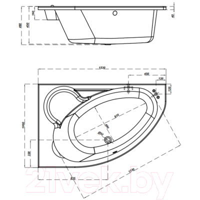 Ванна акриловая Cersanit Kaliope 153x100 L / 63441