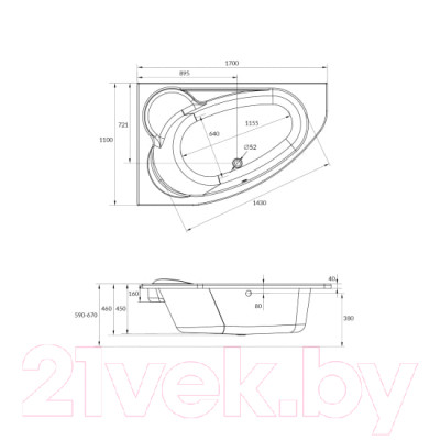 Ванна акриловая Cersanit Kaliope 170x110 L / 63443