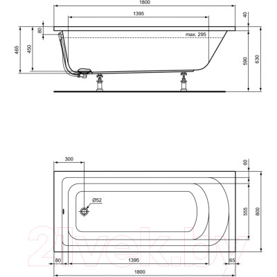 Ванна акриловая Ideal Standard Hotline K274801 180x80