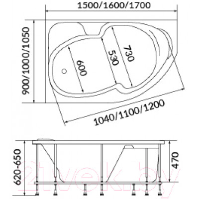 Ванна акриловая 1Марка Diana 150x90 L / У97574