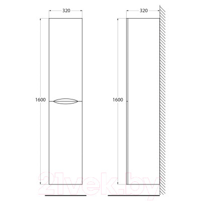 Шкаф-пенал для ванной BelBagno ACQUA-1600-2A-SC-PS-P