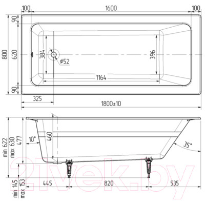 Ванна чугунная Wotte Line Plus 180x80 / БП-э00д1471