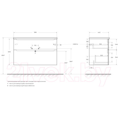 Тумба под умывальник BelBagno ETNA-H60-1000-2C-SO-BL-P