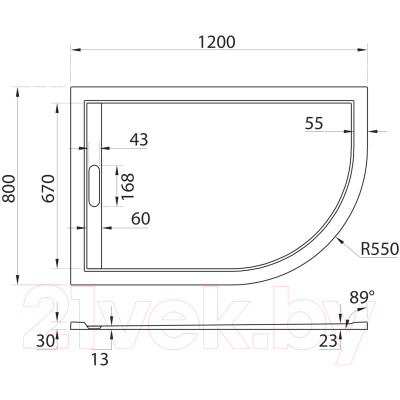 Душевой поддон Cezares TRAY-AS-RH-120/80-30-W-L