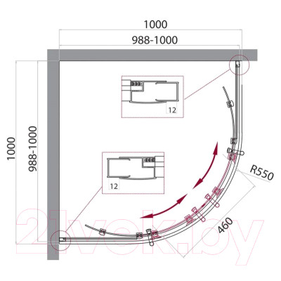 Душевой уголок BelBagno UNO-195-R-2-100-P-Cr