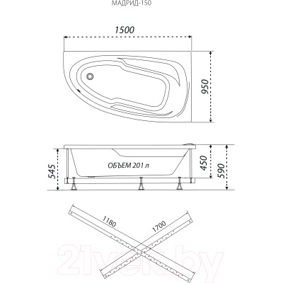 Ванна акриловая 1AcReal Мадрид 150 R