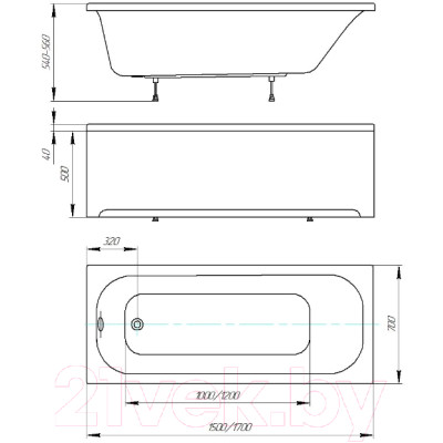 Ванна акриловая Aquatek Лугано 170x70 / LUG170-0000001