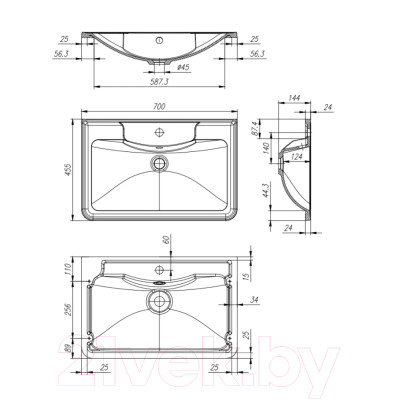 Умывальник BelBagno BB700/455-LV-MR-ALR