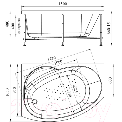 Ванна акриловая Vannesa Монти 150x105 L / 2-78-0-1-1-213