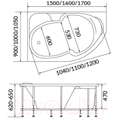 Ванна акриловая 1Марка Diana 170x90 L / У97648