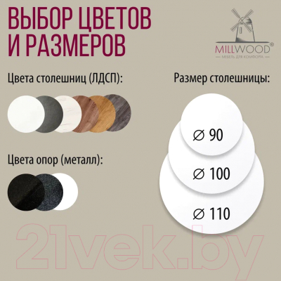 Обеденный стол Millwood Женева 2 Л D100 / 100x100x75