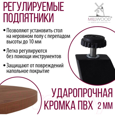 Обеденный стол Millwood Женева 2 Л D100 / 100x100x75