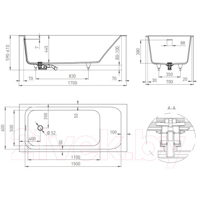 Ванна из искусственного мрамора Salini Orlando kit 170x70 / 102111G