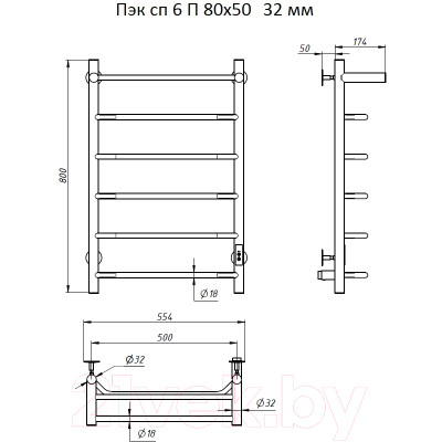 Полотенцесушитель электрический Тругор Пэк СП 6 П 80х50 32мм / 267364