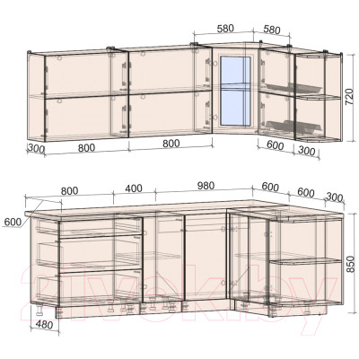 Кухонный гарнитур Интерлиния Мила Матте 1.5x2.2 А правая