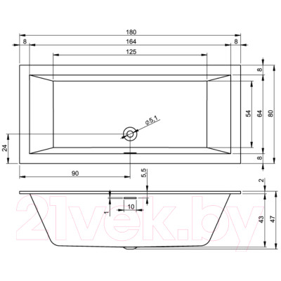 Ванна акриловая Riho Rethink Cubic 180x80 / BR08005