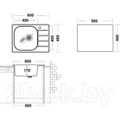 Мойка кухонная Ukinox Гранд GRM600.480-GT6K 1R