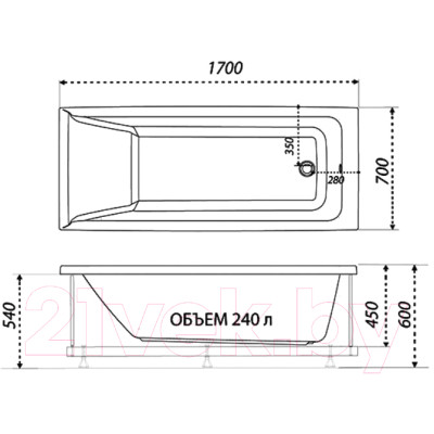 Ванна акриловая 1AcReal Тори 170х70