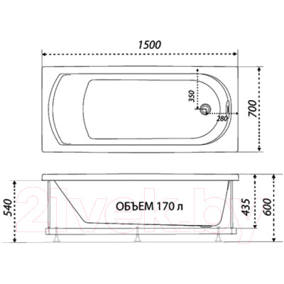 Ванна акриловая 1AcReal Дюна 150х70