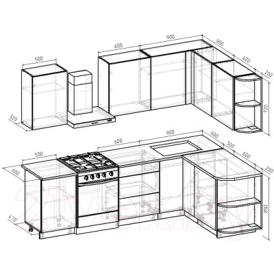 Кухонный гарнитур Интермебель Микс Топ-18 2x1.7м правая