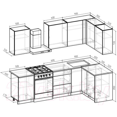 Кухонный гарнитур Интермебель Микс Топ-22 2x1.42м правая