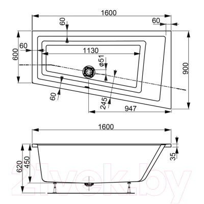 Ванна акриловая VagnerPlast Cavallo 160x90 L / VPBA169CAV3LX-04