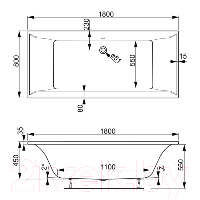 Ванна акриловая VagnerPlast Veronela 180x80 / VPBA180VEA2X-04