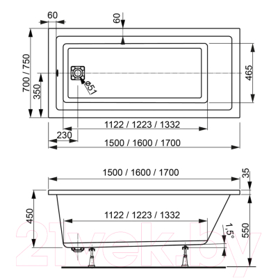 Ванна акриловая VagnerPlast Cavallo 150x70 / VPBA157CAV2X-04