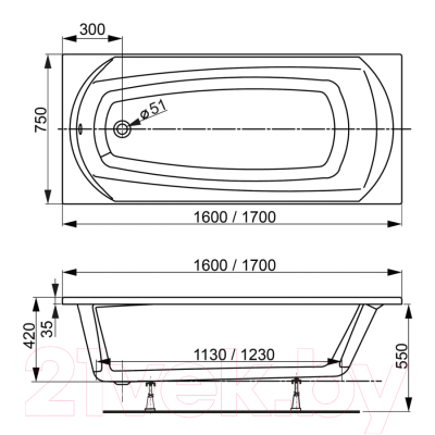 Ванна акриловая VagnerPlast Ebony 160x75 / VPBA160EBO2X-04