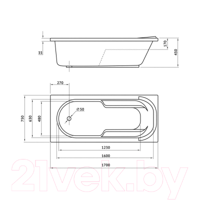 Ванна акриловая Berges Lumbo 170x75 / 050003