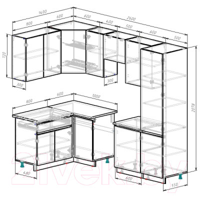 Кухонный гарнитур ВерсоМебель Эко-7 1.4x2.6 левая