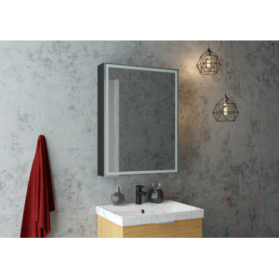 Шкаф с зеркалом для ванной Континент Mirror Box Black Led 60х80