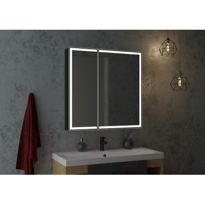 Шкаф с зеркалом для ванной Континент Mirror Box Black Led 80х80