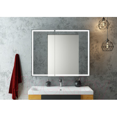 Шкаф с зеркалом для ванной Континент Mirror Box Black Led 100x80