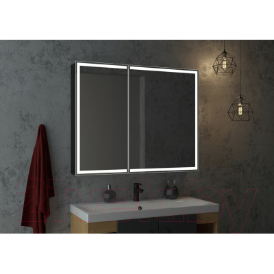 Шкаф с зеркалом для ванной Континент Mirror Box Black Led 100x80