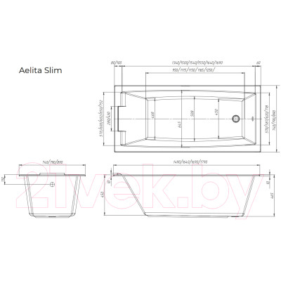 Ванна акриловая 1Марка Aelita Slim 170x75