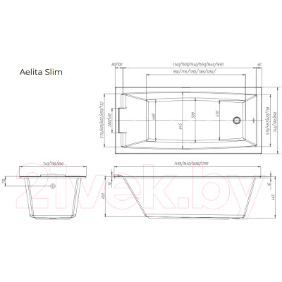 Ванна акриловая 1Марка Aelita Slim 180x80